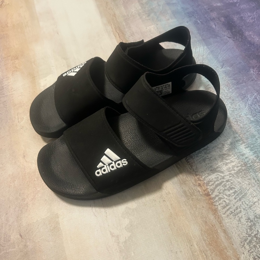 adidas Black Kids Adjustable Slide Sandals with Back Strap